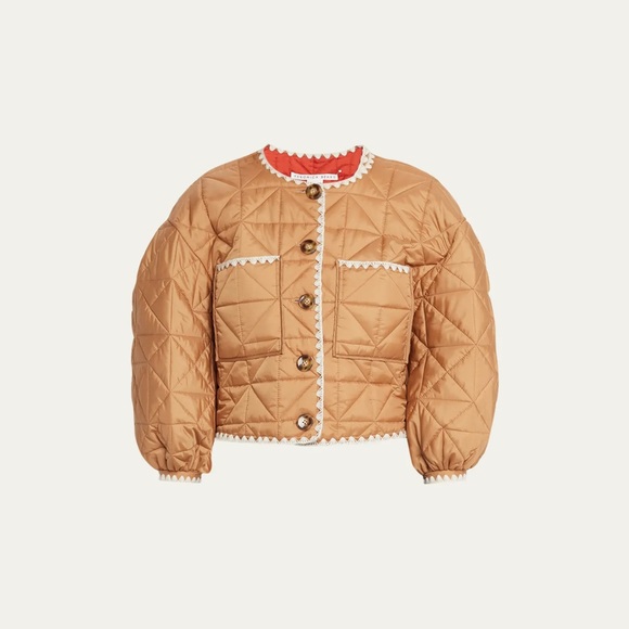 Anthropologie Reversible Blueb. Pink Tan Quilted Puffer Jacket Coat Cardigan top - Picture 2 of 6